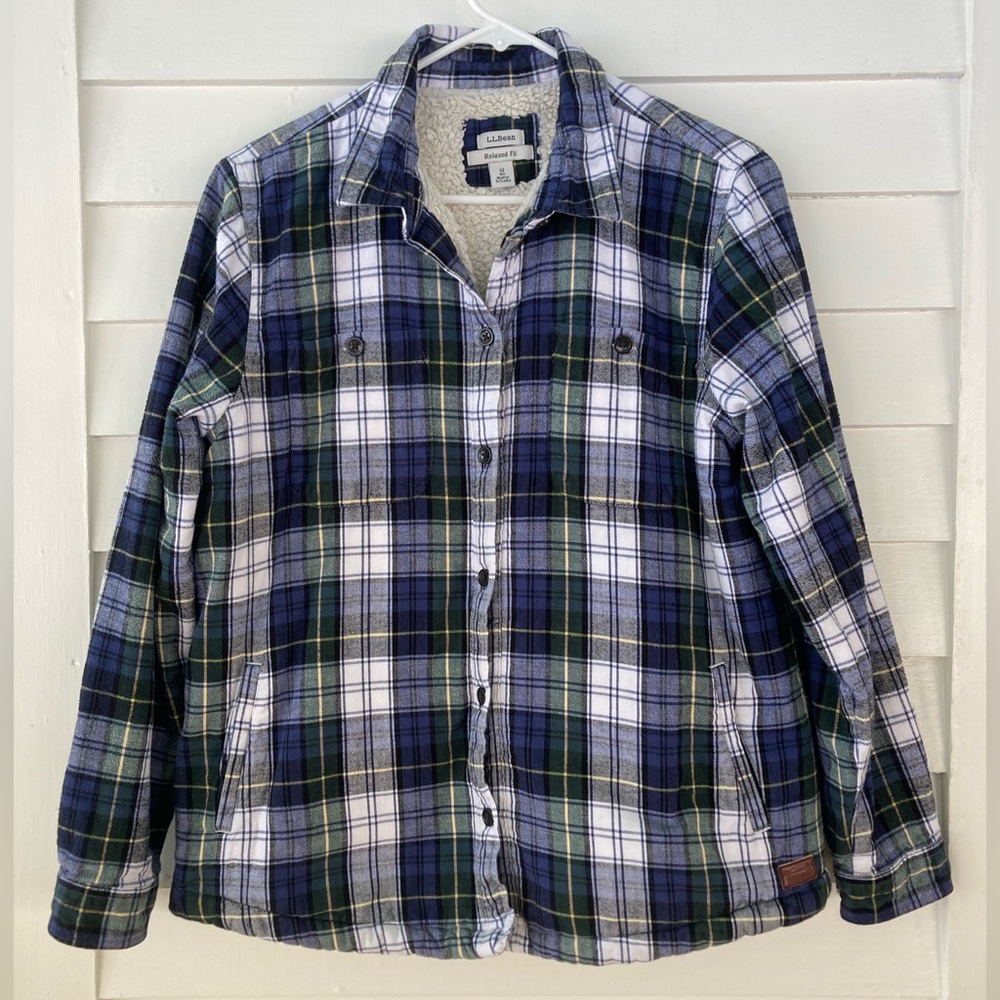 L.L. Bean | Sherpa Lined Flannel Shirt Jacket Plaid Men’s Medium Relaxed Fit